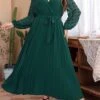 Women's Plus Size Curve Prom Dress Party Dress Wedding Guest Dress Long Dress Maxi Dress Blue Green Long Sleeve Pure Color Lace Up Fall Winter Autumn V Neck Fashion Evening Party Wedding Guest