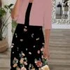 Women's Dress Set Two Piece Dress A Line Dress Midi Dress Pink Orange Half Sleeve Floral Ruched Fall Winter Autumn Crew Neck Sexy 2023 S M L XL XXL 3XL