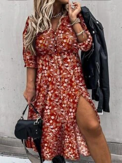 Women‘s Plus Size Curve Holiday Dress Floral V Neck Split Long Sleeve Fall Winter Casual Midi Dress Daily Vacation Dress Ruched Print 5 Women‘s Plus Size Curve Holiday Dress Floral V Neck Split Long Sleeve Fall Winter Casual Midi Dress Daily Vacation Dress Ruched Print -HAYz Clothing Shop edvbvv1637652742206