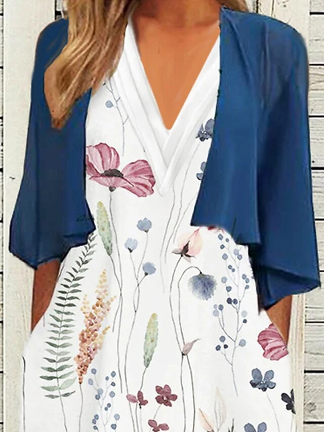 Women's Two Piece Dress Set Casual Dress Dress Set Outdoor Daily Fashion Modern Pocket Print Midi Dress V Neck Half Sleeve Floral Regular Fit White Summer Spring S M L XL XXL 2 Women's Two Piece Dress Set Casual Dress Dress Set Outdoor Daily Fashion Modern Pocket Print Midi Dress V Neck Half Sleeve Floral Regular Fit White Summer Spring S M L XL XXL - Image 2