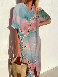 Women's Shirt Dress Mini Dress Office Daily Date Polyester Modern Casual Shirt Collar Button Print Half Sleeve Summer Spring Fall 2023 Loose Fit White Pink Blue Graphic S M L XL 2XL -HAYz Clothing Shop eeczbb1693991299381