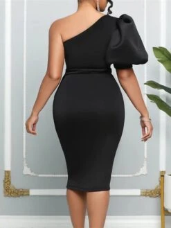 Women‘s Plus Size Curve Party Dress Solid Color One Shoulder Ruffle Short Sleeve Spring Fall Prom Dress Midi Dress Casual Daily Dress -HAYz Clothing Shop eewndh1656067339263