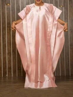 Women‘s Plus Size Curve Casual Dress Shift Dress Kaftan Dress Solid Color Long Dress Maxi Dress Half Sleeve Ruffle Crew Neck Elegant Vacation White Yellow Summer Spring One Size -HAYz Clothing Shop efgvdy1677653322180