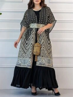 Women's Two Piece Dress Set Party Dress Sheath Dress Party Cocktail Party Fashion Party Lace Up Ruched Long Dress Maxi Dress Crew Neck Short Sleeve Print Loose Fit Black White Green Fall Winter S M L -HAYz Clothing Shop efmheu1696691500049