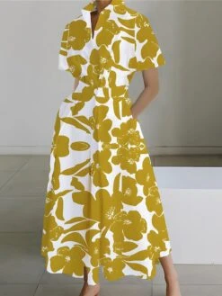 Women's Shirt Dress Casual Dress Swing Dress Maxi Long Dress Outdoor Office Daily Polyester Fashion Modern Shirt Collar Button Pocket Short Sleeve Summer Spring 2023 Loose Fit Yellow Red Navy Blue -HAYz Clothing Shop efzseq1689925296875