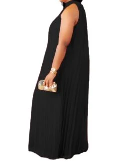 Women's Plus Size Curve Shift Dress Solid Color Halter Neck Ruched Sleeveless Spring Summer Basic Maxi Long Dress Casual Daily Dress -HAYz Clothing Shop egqkfe1654676761532