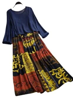 Women's Two Piece Dress Set Casual Dress Print Dress Daily Going Out Basic Ethnic Ruched Patchwork Midi Dress Crew Neck Long Sleeve Graphic Tribal Loose Fit Yellow Blue Fuchsia Summer Spring M L XL -HAYz Clothing Shop ehhpgj1677121577077