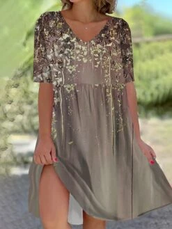 Women's Casual Dress Cotton Linen Dress Swing Dress Mini Dress Polyester Fashion Casual Daily Outdoor Daily Vacation V Neck Print Half Sleeve Summer Spring Fall 2023 Loose Fit White Navy Blue Royal