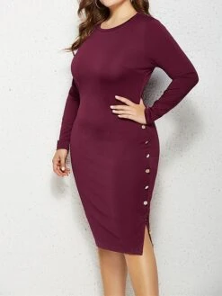 Women's Plus Size Curve Casual Dress Bodycon Sheath Dress Plain Midi Dress Long Sleeve Crew Neck Fashion Daily Black Wine Fall Winter XXL 3XL 4XL 5XL -HAYz Clothing Shop ehqnqy1694151466190