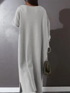 Women‘s Plus Size Casual Dress Caftan Dress Solid Color V Neck Long Sleeve Winter Fall Basic Casual Maxi Long Dress Daily Vacation Dress -HAYz Clothing Shop eidjcz1666342640279