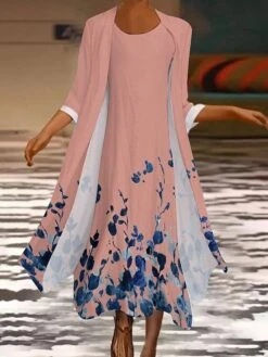 Women's Two Piece Dress Long Dress Maxi Dress White Yellow Pink Long Sleeve Color Block Print Summer Spring Crew Neck Stylish Winter Dress Fall Dress Loose Fit 2023 S M L XL XXL 3XL 4XL 5XL -HAYz Clothing Shop eiivgr1663818676696