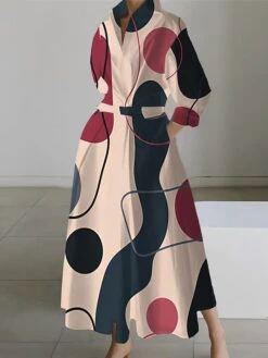 Women's Shirt Dress Casual Dress Swing Dress Maxi Long Dress Outdoor Office Daily Polyester Fashion Modern Shirt Collar Button Pocket Long Sleeve Spring Fall Winter 2023 Loose Fit Black White Red -HAYz Clothing Shop eiluqd1692092396001