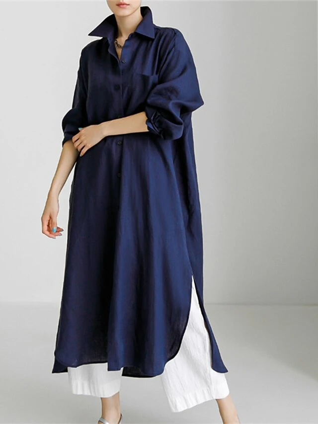 Women's Cotton Linen Dress Casual Dress Swing Dress Maxi Long Dress Cotton Blend Stylish Casual Winter Dress Daily Holiday Shirt Collar Button Pocket Long Sleeve Summer Spring Fall 2022 Loose Fit 8 Women's Cotton Linen Dress Casual Dress Swing Dress Maxi Long Dress Cotton Blend Stylish Casual Winter Dress Daily Holiday Shirt Collar Button Pocket Long Sleeve Summer Spring Fall 2022 Loose Fit - Image 8