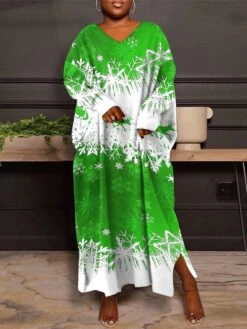 Women's Christmas Plus Size Curve Casual Dress Winter Dress Snowflake Long Dress Maxi Dress Long Sleeve Print V Neck Fashion Outdoor Red Blue Fall Winter L XL XXL 3XL 4XL -HAYz Clothing Shop eiqnyt1695360876428