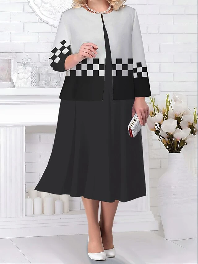 Women's Plus Size Two Piece Dress Set Casual Dress Paisley Dress Outdoor Office Fashion Streetwear Print Midi Dress Crew Neck Long Sleeve Floral Paisley Regular Fit Black Blue Brown Fall Winter L XL 2 Women's Plus Size Two Piece Dress Set Casual Dress Paisley Dress Outdoor Office Fashion Streetwear Print Midi Dress Crew Neck Long Sleeve Floral Paisley Regular Fit Black Blue Brown Fall Winter L XL - Image 2