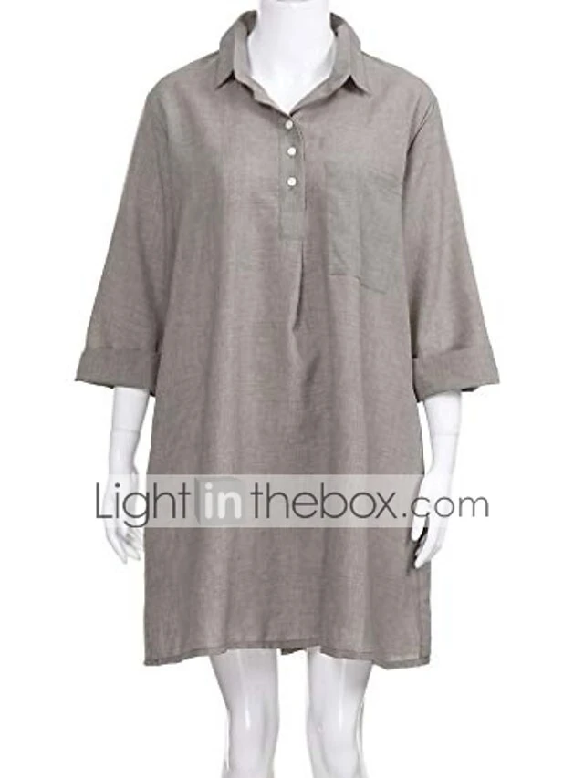 Women's Shirt Dress Cotton Linen Dress Shift Dress Mini Dress Cotton And Linen Daily Vacation Shirt Collar Pocket 3/4 Length Sleeve Summer Spring Fall 2023 Loose Fit Black Pink Green Pure Color S M L 8 Women's Shirt Dress Cotton Linen Dress Shift Dress Mini Dress Cotton And Linen Daily Vacation Shirt Collar Pocket 3/4 Length Sleeve Summer Spring Fall 2023 Loose Fit Black Pink Green Pure Color S M L - Image 8