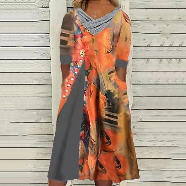 Women's Plus Size Holiday Dress Floral V Neck Print 3/4 Length Sleeve Spring Fall Casual Midi Dress Causal Daily Dress 2 Women's Plus Size Holiday Dress Floral V Neck Print 3/4 Length Sleeve Spring Fall Casual Midi Dress Causal Daily Dress - Image 2