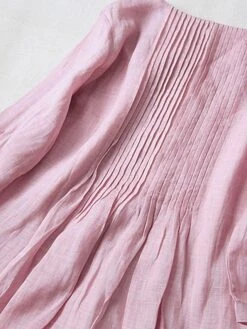 Women's Casual Dress Cotton Linen Dress Swing Dress Midi Dress Cotton Blend Basic Casual Outdoor Daily Crew Neck Ruched Pocket Short Sleeve Summer Spring 2023 Loose Fit White Pink Purple Plain M L XL -HAYz Clothing Shop ekgmpp1676278283203