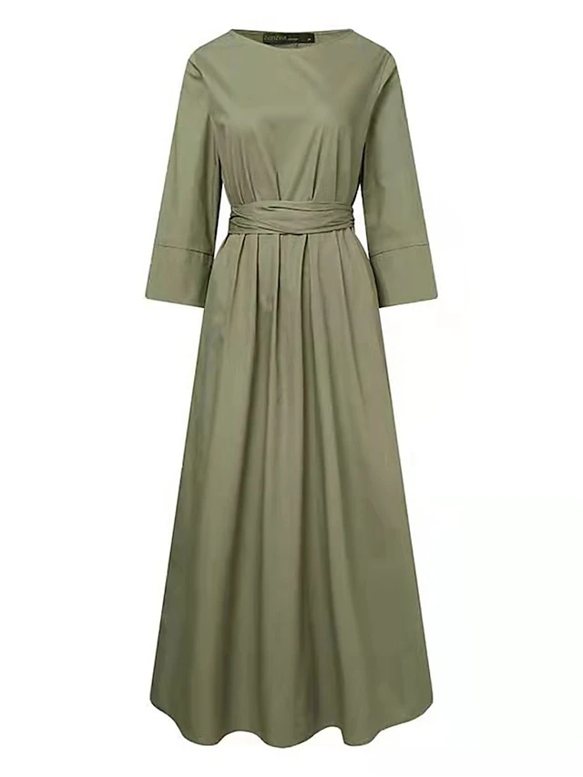 Women's Casual Dress Cotton Linen Dress Midi Dress Cotton Basic Classic Outdoor Daily Vacation Crew Neck Lace Up Pocket 3/4 Length Sleeve Spring Fall Autumn 2023 Loose Fit Black Red Navy Blue Plain S 5 Women's Casual Dress Cotton Linen Dress Midi Dress Cotton Basic Classic Outdoor Daily Vacation Crew Neck Lace Up Pocket 3/4 Length Sleeve Spring Fall Autumn 2023 Loose Fit Black Red Navy Blue Plain S - Image 5