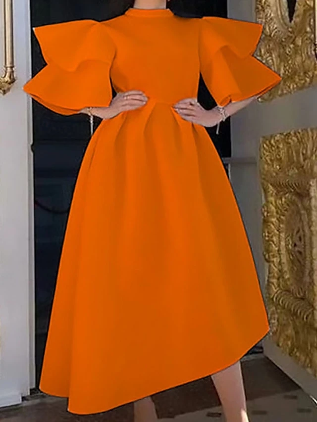 Women‘s Plus Size Curve Party Dress Solid Color Crew Neck Half Sleeve Spring Fall Elegant Modern Maxi Long Dress Formal Party Dress 3 Women‘s Plus Size Curve Party Dress Solid Color Crew Neck Half Sleeve Spring Fall Elegant Modern Maxi Long Dress Formal Party Dress - Image 3