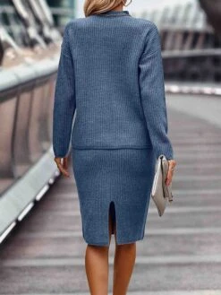 Women's Two Piece Dress Set Casual Dress Skirt Set Outdoor Daily Fashion Streetwear Ribbed Midi Dress Turtleneck Long Sleeve Plain Loose Fit Black Wine Dark Pink Fall Winter S M L XL XXL -HAYz Clothing Shop elsqbp1693214130540