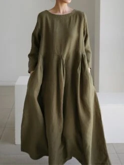 Women's Casual Dress Cotton Linen Dress Swing Dress Maxi Long Dress Linen / Cotton Blend Casual Daily Casual Outdoor Daily Vacation Crew Neck Pocket Long Sleeve Summer Spring Fall 2023 Loose Fit -HAYz Clothing Shop ephkdl1689933261546