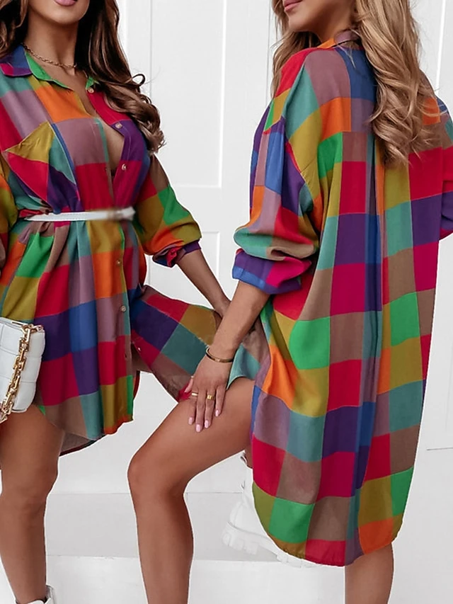 Women's Shirt Dress Casual Dress Mini Dress Daily Vacation Polyester Casual Shirt Collar Button Long Sleeve Summer 2023 Regular Fit Red Plaid S M L XL 2 Women's Shirt Dress Casual Dress Mini Dress Daily Vacation Polyester Casual Shirt Collar Button Long Sleeve Summer 2023 Regular Fit Red Plaid S M L XL - Image 2