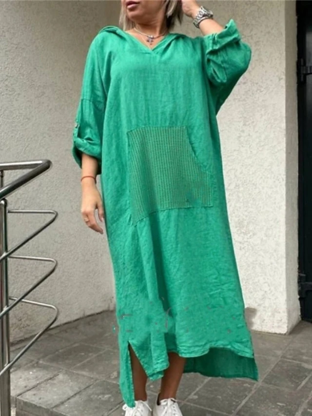 Women's Casual Dress Cotton Dress Shift Dress Midi Dress Cotton Daily Classic Outdoor Daily Vacation Hooded Pocket Basic Long Sleeve Spring Fall Winter 2023 Loose Fit Yellow Purple Green Plain S M L 6 Women's Casual Dress Cotton Dress Shift Dress Midi Dress Cotton Daily Classic Outdoor Daily Vacation Hooded Pocket Basic Long Sleeve Spring Fall Winter 2023 Loose Fit Yellow Purple Green Plain S M L - Image 6