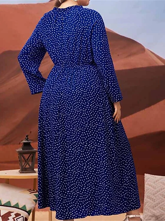 Women's Plus Size Curve Retro Elegant Vintage Dress Midi Dress Daily Holiday Print Polka Dot Crew Neck Long Sleeve Loose Fit Spring Fall 2023 Dark Blue L XL XXL 3XL 2 Women's Plus Size Curve Retro Elegant Vintage Dress Midi Dress Daily Holiday Print Polka Dot Crew Neck Long Sleeve Loose Fit Spring Fall 2023 Dark Blue L XL XXL 3XL - Image 2