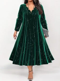 Women's Plus Size Curve Party Dress Velvet Dress Swing Dress Gradient Long Dress Maxi Dress Long Sleeve Print V Neck Fashion Party Wine Green Fall Winter L XL XXL 3XL 4XL -HAYz Clothing Shop eqplpj1697002259839