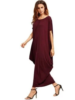 Women's Kaftan Dress Long Dress Maxi Dress Green Black Wine Half Sleeve Pure Color Fall Spring Autumn Romantic Loose Fit M L XL XXL -HAYz Clothing Shop ernbuq1623902783940
