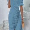 Women's Casual Dress Cotton Linen Dress Shift Dress Midi Dress Cotton And Linen Fashion Modern Outdoor Daily Vacation V Neck Button Short Sleeve Summer Spring 2023 Loose Fit Black Blue Plain S M L XL