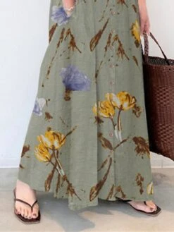 Women's Shirt Dress Casual Dress Shift Dress Maxi Long Dress Outdoor Daily Date Polyester Basic Modern Shirt Collar Button Pocket Short Sleeve Summer Spring 2023 Loose Fit Green Apricot Floral S M L -HAYz Clothing Shop etauau1677232726741
