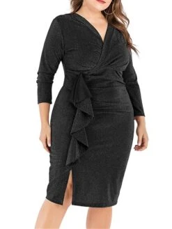 Women‘s Plus Size Curve Work Dress Sheath Dress Semi Formal Dress Fashion Midi Dress Ruffle V Neck Long Sleeve Plain Regular Fit Black Wine Fall Winter XL XXL 3XL 4XL 5XL 15 Women‘s Plus Size Curve Work Dress Sheath Dress Semi Formal Dress Fashion Midi Dress Ruffle V Neck Long Sleeve Plain Regular Fit Black Wine Fall Winter XL XXL 3XL 4XL 5XL -HAYz Clothing Shop etrhsu1691401478687
