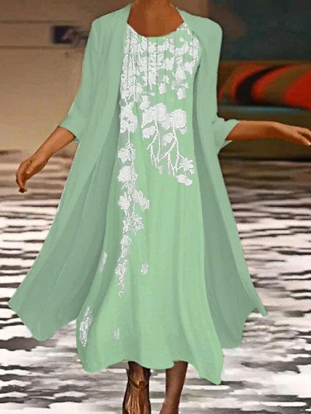 Women's Two Piece Dress Set Casual Dress Two Piece Dress Outdoor Daily Fashion Streetwear Print Midi Dress Crew Neck 3/4 Length Sleeve Floral Regular Fit Pink Blue Green Summer Spring S M L XL XXL 2 Women's Two Piece Dress Set Casual Dress Two Piece Dress Outdoor Daily Fashion Streetwear Print Midi Dress Crew Neck 3/4 Length Sleeve Floral Regular Fit Pink Blue Green Summer Spring S M L XL XXL - Image 2