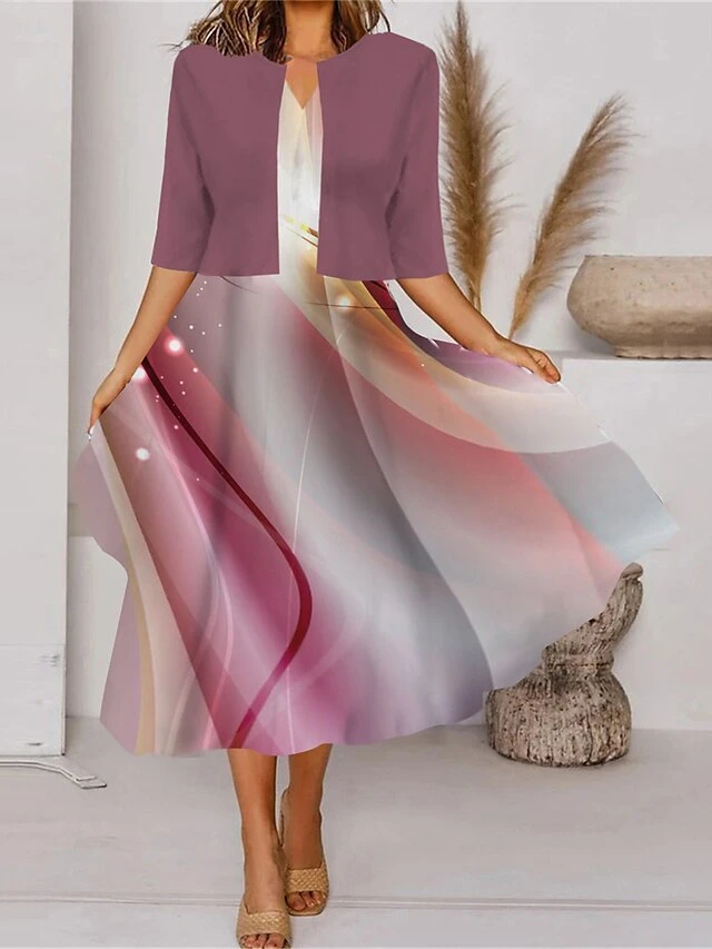 Women's Two Piece Dress Set Casual Dress Tank Dress Outdoor Daily Fashion Streetwear Pocket Print Midi Dress V Neck 3/4 Length Sleeve Geometric Color Block Regular Fit Black White Blue Spring Fall S 2 Women's Two Piece Dress Set Casual Dress Tank Dress Outdoor Daily Fashion Streetwear Pocket Print Midi Dress V Neck 3/4 Length Sleeve Geometric Color Block Regular Fit Black White Blue Spring Fall S - Image 2