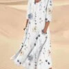 Women's Casual Dress Cotton Linen Dress Midi Dress Polyester Fashion Casual Daily Outdoor Daily Vacation Crew Neck Pocket Print Half Sleeve Summer Spring Fall 2023 Loose Fit ArmyGreen White Red Leaf