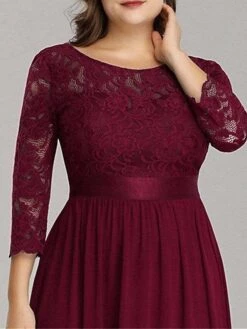Women's Plus Size Curve Prom Dress Party Dress Lace Dress Long Dress Maxi Dress White Pink Wine 3/4 Length Sleeve Pure Color Lace Spring Fall Winter Crew Neck Fashion Birthday Evening Party -HAYz Clothing Shop euzogp1692156788318