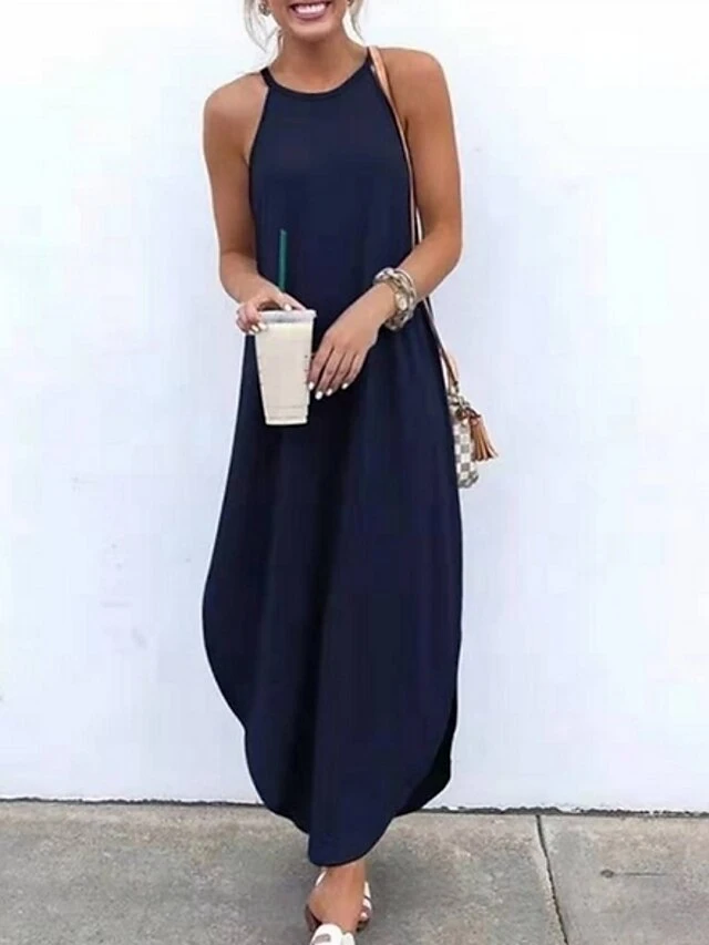 Women's Long Dress Maxi Dress Black Green Blue Sleeveless Pure Color Cold Shoulder Spring Summer Crew Neck Hot S M L XL XXL 3XL 4XL 5XL 3 Women's Long Dress Maxi Dress Black Green Blue Sleeveless Pure Color Cold Shoulder Spring Summer Crew Neck Hot S M L XL XXL 3XL 4XL 5XL - Image 3