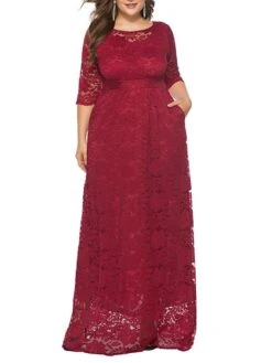 Women‘s Plus Size Curve Party Dress Floral Crew Neck Lace 3/4 Length Sleeve Spring Fall Work Prom Dress Maxi Long Dress Party Daily Dress -HAYz Clothing Shop evkwjs1628496514601