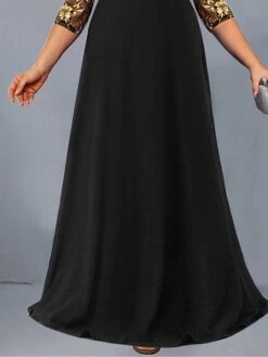 Women's Plus Size Curve Party Dress Lace Dress Swing Dress Floral Long Dress Maxi Dress 3/4 Length Sleeve Lace Patchwork V Neck Fashion Party Black Fall Winter L XL XXL 3XL 4XL -HAYz Clothing Shop evnsdi1696840601757