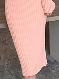 Women's Two Piece Dress Set Casual Dress Skirt Set Outdoor Daily Fashion Streetwear Ruched Midi Dress V Neck Long Sleeve Plain Slim Black Pink Green Fall Winter One-Size -HAYz Clothing Shop evzviw1693374472282