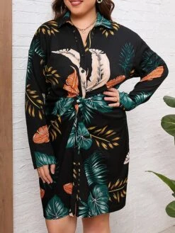 Women's Plus Size Shirt Dress Casual Dress Midi Dress Outdoor Daily Vacation Polyester Fashion Casual Shirt Collar Lace Up Button Long Sleeve Fall Winter 2023 Regular Fit Black Leaf L XL 2XL 3XL 4XL 9 Women's Plus Size Shirt Dress Casual Dress Midi Dress Outdoor Daily Vacation Polyester Fashion Casual Shirt Collar Lace Up Button Long Sleeve Fall Winter 2023 Regular Fit Black Leaf L XL 2XL 3XL 4XL -HAYz Clothing Shop ewozpq1693535892606