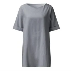 Women's Cotton Linen Dress A Line Dress Mini Dress Cotton Cotton Blend Casual Comfort Home Split Neck Pocket Rolled Cuff Half Sleeve Summer Spring Loose Fit Pink Light Blue Gray Pure Color S M L XL -HAYz Clothing Shop eyudym1654067355010