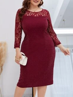 Women‘s Plus Size Curve Party Dress Lace Dress Cocktail Dress Midi Dress Wine Long Sleeve Pure Color Lace Spring Fall Winter Crew Neck Fashion Winter Dress Birthday Wedding Guest 2023 13 Women‘s Plus Size Curve Party Dress Lace Dress Cocktail Dress Midi Dress Wine Long Sleeve Pure Color Lace Spring Fall Winter Crew Neck Fashion Winter Dress Birthday Wedding Guest 2023 -HAYz Clothing Shop eyvpkg1691999689254