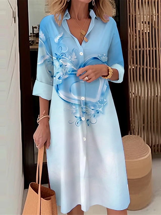 Women's Shirt Dress Casual Dress Midi Dress Outdoor Daily Date Polyester Fashion Modern Shirt Collar Button Pocket Long Sleeve Fall Winter 2023 Loose Fit Pink Blue Purple Heart Ombre S M L XL 2XL 2 Women's Shirt Dress Casual Dress Midi Dress Outdoor Daily Date Polyester Fashion Modern Shirt Collar Button Pocket Long Sleeve Fall Winter 2023 Loose Fit Pink Blue Purple Heart Ombre S M L XL 2XL - Image 2