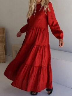 Women's Casual Dress Cotton Linen Dress Swing Dress Maxi Long Dress Linen / Cotton Blend Fashion Modern Outdoor Daily Vacation Crew Neck Ruched Ruffle Long Sleeve Summer Spring Fall 2023 Slim Black -HAYz Clothing Shop ezshah1689651681168