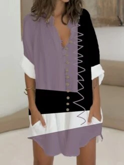 Women's Shirt Dress Casual Dress Cotton Linen Dress Mini Dress Polyester Fashion Casual Daily Outdoor Daily Vacation Shirt Collar Button Pocket Long Sleeve Summer Spring Fall 2023 Loose Fit Black -HAYz Clothing Shop fahefl1689326674456