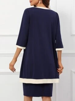 Women's Two Piece Dress Set Party Dress Lace Dress Party Office Fashion Elegant Lace Patchwork Midi Dress Crew Neck 3/4 Length Sleeve Plain Regular Fit Navy Blue Fall Winter S M L XL XXL -HAYz Clothing Shop fajeur1697450716604