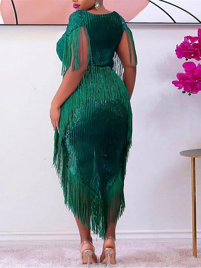 Women‘s Plus Size Curve Prom Dress Party Dress Sequin Dress Long Dress Maxi Dress Green Short Sleeve Pure Color Sequins Summer Spring Fall Square Neck Fashion Evening Party Wedding Guest 2 Women‘s Plus Size Curve Prom Dress Party Dress Sequin Dress Long Dress Maxi Dress Green Short Sleeve Pure Color Sequins Summer Spring Fall Square Neck Fashion Evening Party Wedding Guest - Image 2